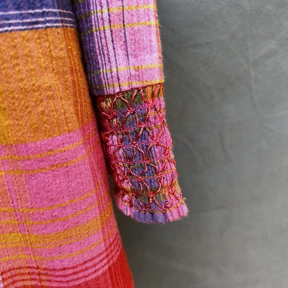 Soft Surroundings Petite XL Plaid Shirt Button Smocked Collared Top - Picture 3 of 10